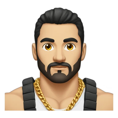 Russian muscular thug man aged 26 wearing gold chain with black hair and short beard sticker