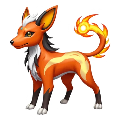 Fiery elemental colorful solarpunky hot will-o-wispy Houndoom-Solgaleo-Torracat-Genesect-Pokémon-Fakémon-hybrid-creature sticker