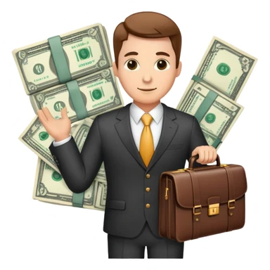 financial expert with business suit, briefcase, charts and money symbols sticker