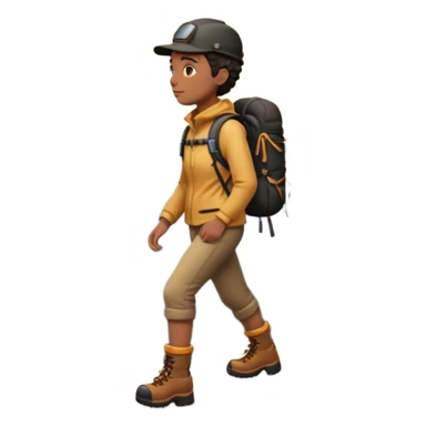 A 3D cartoon hiker silhouette standing on a rocky path at sunset, warm golden light, Memoji-style rendering. inside photo frame sticker