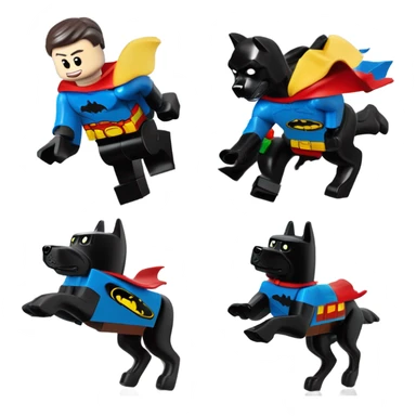 Lego Batman riding a Black lab chasing Superman  sticker