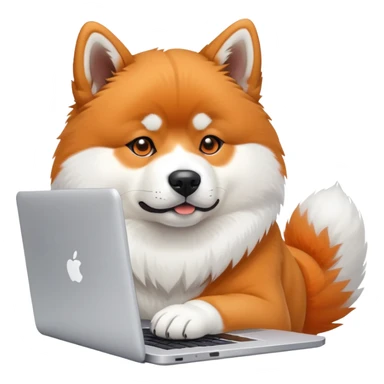 Akita inu with laptop sticker