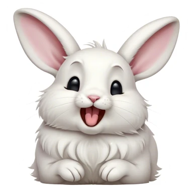 Cinematic Cute Yawning White Rabbit Portrait Emoji, Head tilted slightly with a dramatic, wide-open yawn, showcasing a smooth, silky white fur with floppy ears, round dark eyes barely open in drowsy contentment, Simplified yet irresistibly adorable features, highly detailed, glowing with a soft, cozy glow, high shine, relaxed yet expressive, stylized with a touch of whimsy, bright and endearing, soft glowing outline, capturing the essence of a sleepy yet affectionate bunny, so drowsy it feels like it could stretch out of the screen and curl up for a nap! sticker