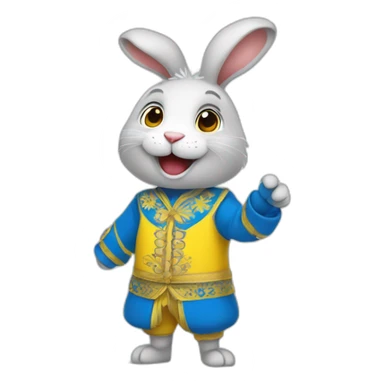 the rabbit is dressed in a costume in the color of the Ukrainian flag and smiles sticker