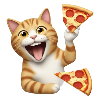 cat laughing while eating a pizza sticker
