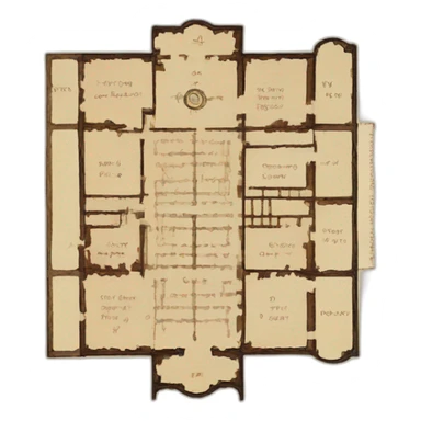 floor plan of a church, medieval, written on a scroll sticker