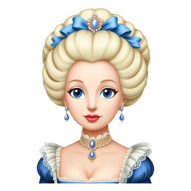 Cinematic Realistic Marie Antoinette Portrait Emoji, depicted as an opulent royal figure with elegant attire and a graceful poised expression, rendered with rich textures and soft lavish lighting that captures her historical allure. sticker