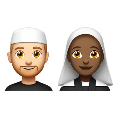 a young caucasian priest with a reddish beard and an african american nun side by side sticker