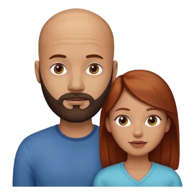 Couple. A bald man with dark brown beard and a girl with light skin. She is a redhead and has dark yellow brown auburn hair. Different skincolor. She has very light skin. sticker
