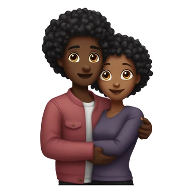 Black girl with curly dark pink hair and brown boy with short black hair hugging  sticker