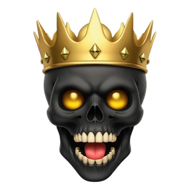 Demonic 3D skull holding its head in shock, mouth open, wearing a golden crown, dark horror vibe sticker