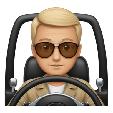 driver with simple face at steering wheel wearing sunglasses sticker