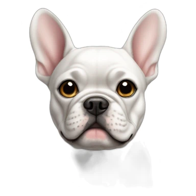 The dog is a French bulldog, white in color, with large ears, a black, small spot above the right eyebrow sticker