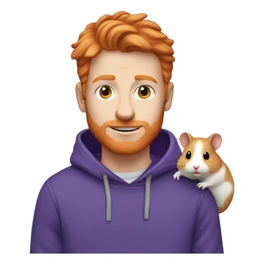 ginger man with blue eyes wearing purple hoodie holding a white hamster sticker