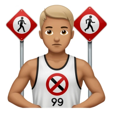 emoji de uma homem andando com roupa da ginástica com um simbolo de proibido por cima. semelhante a uma placa de transito sticker