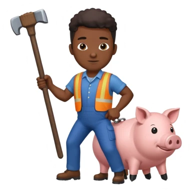 Black man holding a large hammer while riding a pig sticker