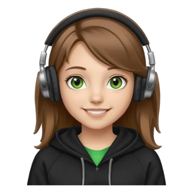 a girl with brown hair blonde ends green and wearing black headphones baggy hoddie she is happy  sticker