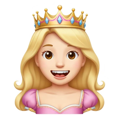 Tired emoji but smiling with mouth open and 1 tooth wearing a princess outfit  sticker