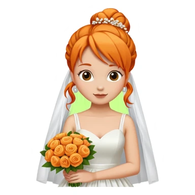 orange haired with bun bride with bouqet sticker
