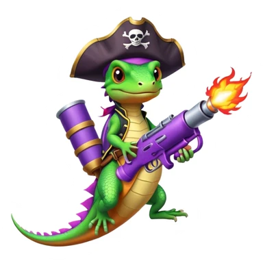 lizard with fire gun pirat riding purple rocketin hands sticker