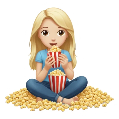 White Girl long hair eating popcorn on the floor sticker