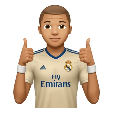 Mbappe hands crossed and thumbs up celebration for Real Madrid sticker