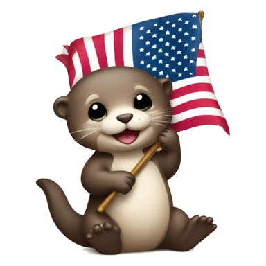Baby otter holding American flag sticker
