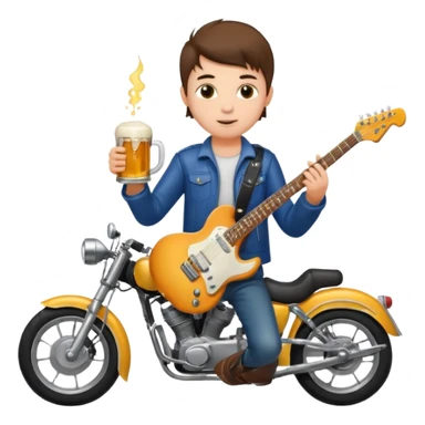 We're creating a quiz for a New Year's Eve team. The idea is that people have to guess which emoji belongs to which person from three emojis. Now it's up to you to make one whole emoji from the following  emojis.  🏍🎸🍻👦 sticker