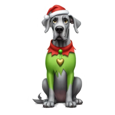 Grey great dane wearing a the grinch costume sticker