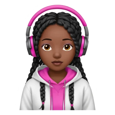 black girl with beats with blackbox braids  white hoodie hot pink shirt sticker