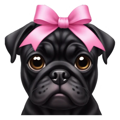 A black pug with a pink bow on its head sticker