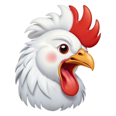 Cinematic Cute Yawning White Rooster Portrait Emoji, Head tilted slightly with a dramatic, wide-open yawn, showcasing a soft, downy white plumage with a crisp red comb and drooping wings, round eyes barely open in drowsy contentment, Simplified yet irresistibly adorable features, highly detailed, glowing with a soft, cozy glow, high shine, relaxed yet expressive, stylized with a touch of whimsy, bright and endearing, soft glowing outline, capturing the essence of a sleepy yet affectionate rooster, so drowsy it feels like it could stretch out of the screen and curl up for a nap! sticker