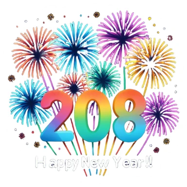 "Happy New Year 2026" in backdrop of colourful fireworks in outline  sticker