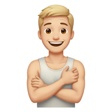 Crossed arms holding neck laughing guy  sticker