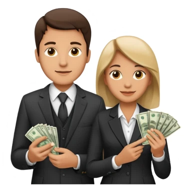 Una pareja (chico y chica de 28 años) vestidos con traje profesional y con dinero sticker