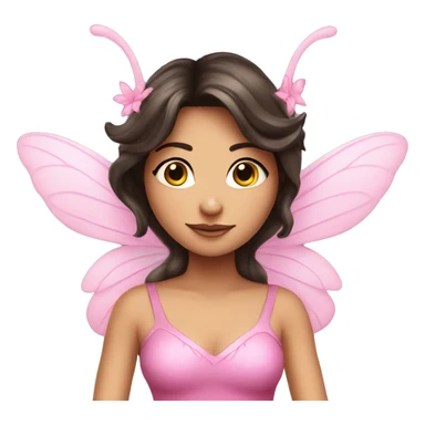 attractive brunette fairy that has decorated pink wings and a pink top sticker