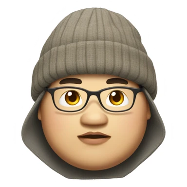 chubby asian dude wearing a Fishermans beanie and wearing large thin frame g sticker