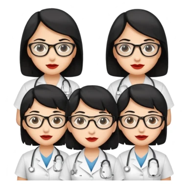 Genera emogis de 4 cuatro enfermeras de cabello negro largo, entre ellas que una tenga lentes y otra un lunar encima de los labios sticker