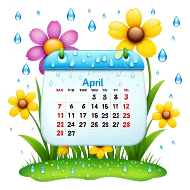 April 2024 calendar with spring flowers and raindrops sticker