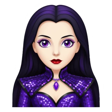 Countess Dracula from Universal Monsters with long jet black hair, dark purple sequin outfit  sticker