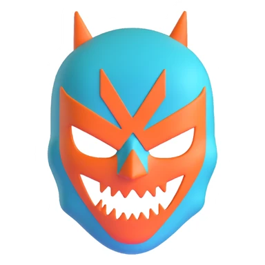 teal and orange ski mask with evil expression sticker