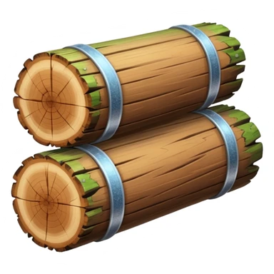 two logs, one propped up sideways on the bottom log, with a sparkle in the foreground. the log should not have a hole in the center. sticker