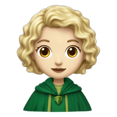 Blue eyes Slytherin girl with short wavy ash blonde hair eating chips and cheese hogwarts robe sticker