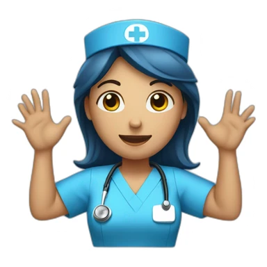 nurse with blue scrubs with hands up sticker