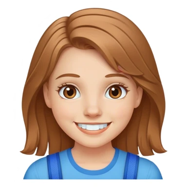 white girl with light brown hair and hazel eyes smiling with blue braces sticker