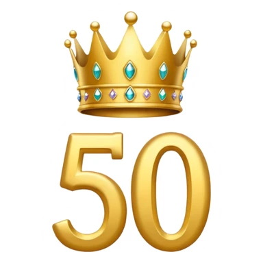 Golden "500" number with crown and sparkles, minimal emoji style sticker