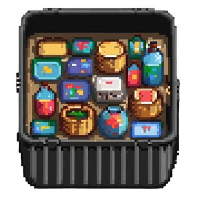 pixel art style open container with digital items inside sticker