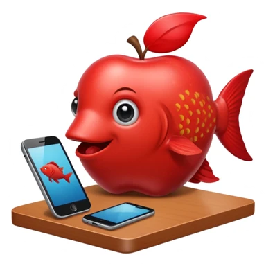emoji stile apple di un pesce su un banco scolastico che gioca con il telefono perché si sta annoiando  sticker