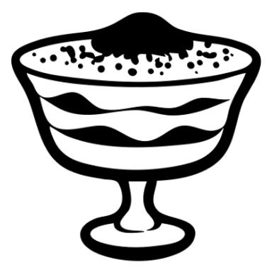 Tiramisu dessert in a glass dish with layers and cocoa powder on top sticker