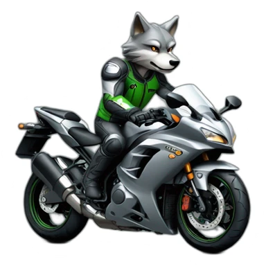 Cool grey wolf driving motorcycle Kawasaki Ninja sticker